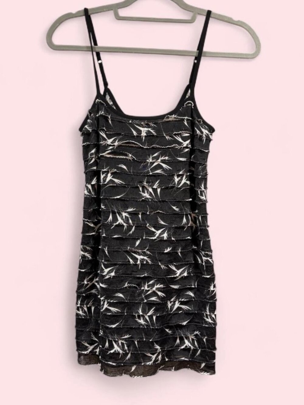Free People Patra Tiered Ruffle Mini Dress Tunic Slip Black White